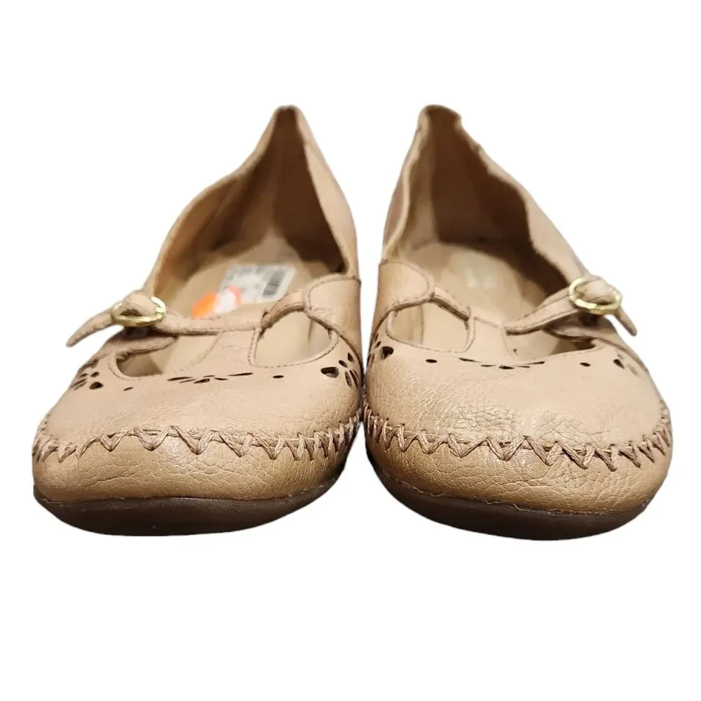 Naturalizer N5 Comfort Tan Cream Leather Soft Flexible Flat Size 9.5W